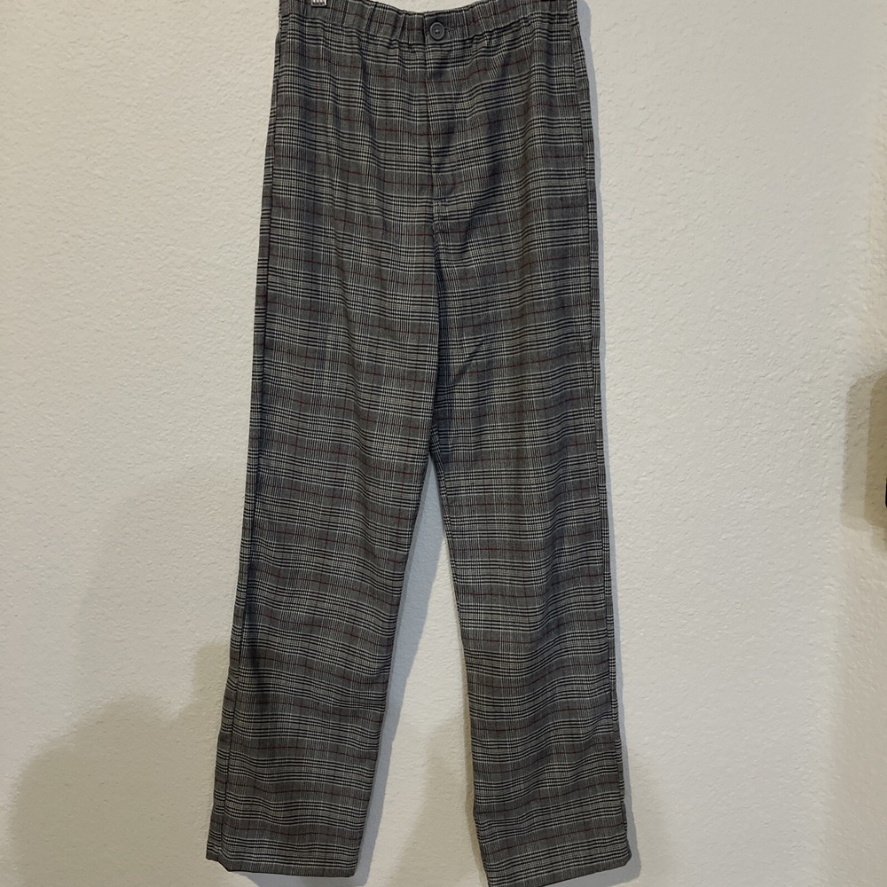 Brandy Melville high rise GRAY PLAID houndstooth tilden pants MEDIUM